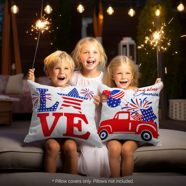 G128 Patriotic Decoration Gnome & Fireworks Waterproof Throw Pillow Covers | 18 x 18 In | Set of 4, Beautiful Cushion Covers for Independence Memorial Day Sofa Couch Decoration - Image 6