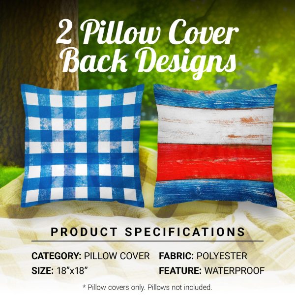 G128 Patriotic Decoration Gnome & Fireworks Waterproof Throw Pillow Covers | 18 x 18 In | Set of 4, Beautiful Cushion Covers for Independence Memorial Day Sofa Couch Decoration - Image 9