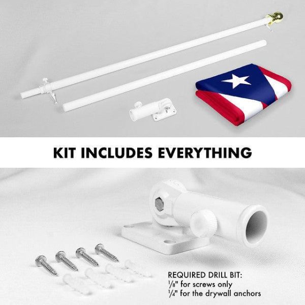 G128 Combo Pack: 6 Feet Tangle Free Spinning Flagpole (White) Puerto Rico Puerto Rican Flag 3x5 ft Printed 150D Brass Grommets (Flag Included) Aluminum Flag Pole - Image 2