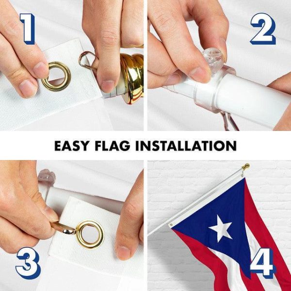G128 Combo Pack: 6 Feet Tangle Free Spinning Flagpole (White) Puerto Rico Puerto Rican Flag 3x5 ft Printed 150D Brass Grommets (Flag Included) Aluminum Flag Pole - Image 7
