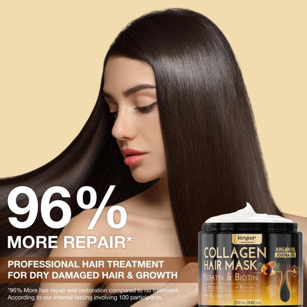 Hair Mask for Dry Damaged Hair with Collagen Biotin Argan Oil   Helps Repair Hair and Reduce Damage from Heat Sun Coloring   Moisturizing Keratin Hair Mask for Split Ends Hair Loss and Breakage - Image 2