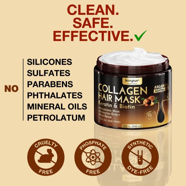 Hair Mask for Dry Damaged Hair with Collagen Biotin Argan Oil   Helps Repair Hair and Reduce Damage from Heat Sun Coloring   Moisturizing Keratin Hair Mask for Split Ends Hair Loss and Breakage - Image 6