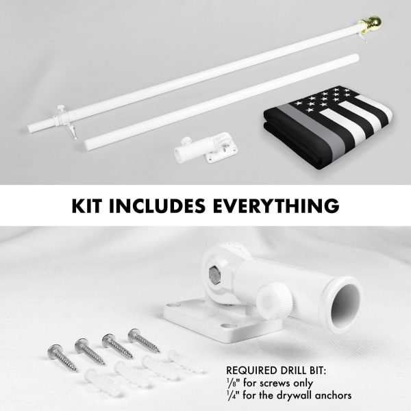 G128 Combo Pack: Flag Pole 6 FT White Tangle Free & Thin Gray Line Flag 3x5 FT Brass Grommets Printed Polyester (Flag Included) Aluminum Flag Pole - Image 2