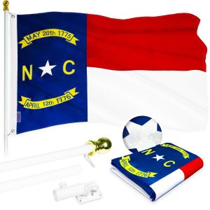 G128 - 6 Feet Tangle Free Spinning Flagpole (White) North Carolina Flag Brass Grommets Embroidered 3x5 ft (Flag Included) Aluminum Flag Pole