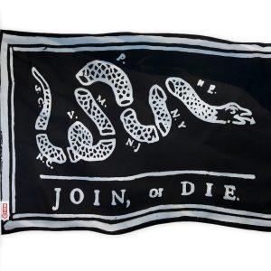 G128 - Join, or Die Flag (Black) 3x5 FT Printed Brass Grommets 150D Polyester Indoor/Outdoor - Much Thicker More Durable Than 100D 75D Polyester