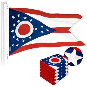 G128 5 Pack: Ohio OH State Flag | 2.5x4 Ft | ToughWeave Series Embroidered 300D Polyester | Embroidered Design, Indoor/Outdoor, Brass Grommets
