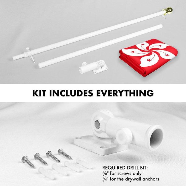 G128 Combo Pack: 6 Ft Tangle Free Spinning Flagpole (White) & Hong Kong Flag 3x5 Ft Printed 150D Polyester, Brass Grommets (Flag Included) Aluminum Flag Pole - Image 2