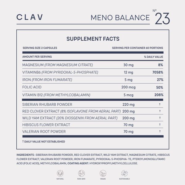 Meno Balance   Menopause Support   with Wild yam Root Red Clover Siberian Rhubarb   Hot Flash Relief Mood Swings & Muti Symptom Support  120 Capsules - Image 8