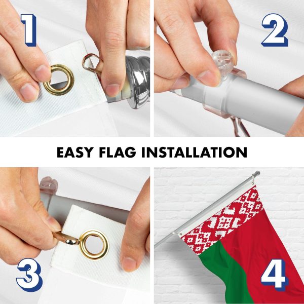 G128 Combo Pack: 6 Ft Tangle Free Aluminum Spinning Flagpole (Silver) & Belarus Belarusian Flag 3x5 Ft, LiteWeave Pro Series Printed 150D Polyester | Pole with Flag Included - Image 7