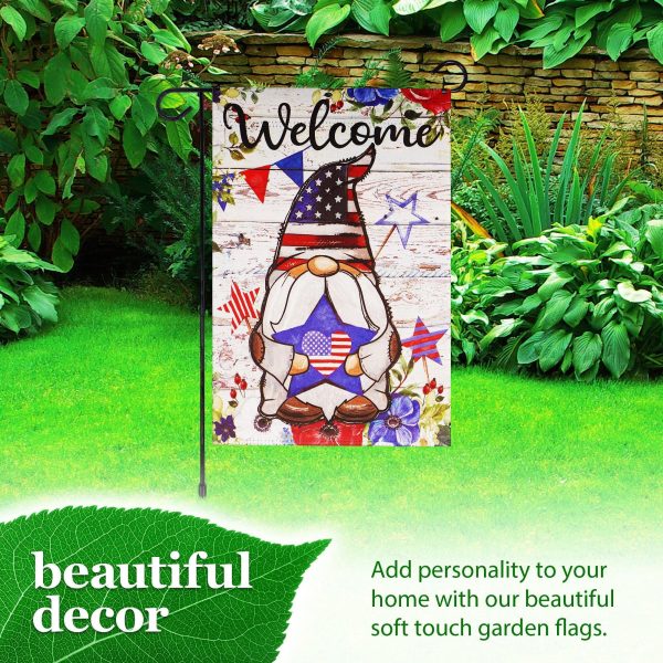 G128 Combo Pack: Garden Flag Stand Black 36 in x 16 in & Garden Flag Patriotic Decoration Welcome Gnome with Star 12"x18" Double-Sided Blockout Fabric - Image 6