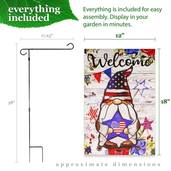 G128 Combo Pack: Garden Flag Stand Black 36 in x 16 in & Garden Flag Patriotic Decoration Welcome Gnome with Star 12"x18" Double-Sided Blockout Fabric - Image 9