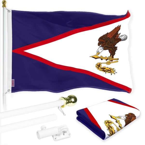 G128 Combo Pack: 6 Ft Tangle Free Spinning Flagpole (White) & American Samoa Flag 3x5 Ft Printed 150D Polyester, Brass Grommets (Flag Included) Aluminum Flag Pole