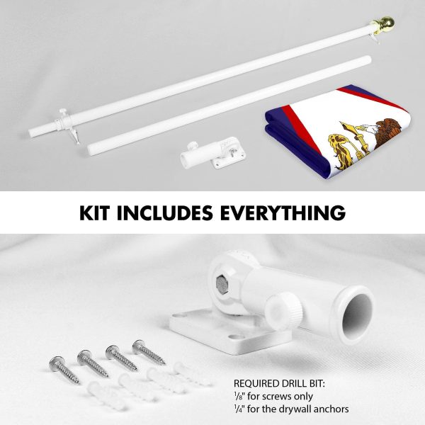 G128 Combo Pack: 6 Ft Tangle Free Spinning Flagpole (White) & American Samoa Flag 3x5 Ft Printed 150D Polyester, Brass Grommets (Flag Included) Aluminum Flag Pole - Image 2