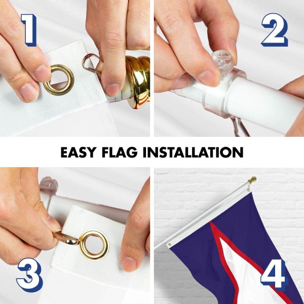 G128 Combo Pack: 6 Ft Tangle Free Spinning Flagpole (White) & American Samoa Flag 3x5 Ft Printed 150D Polyester, Brass Grommets (Flag Included) Aluminum Flag Pole - Image 7