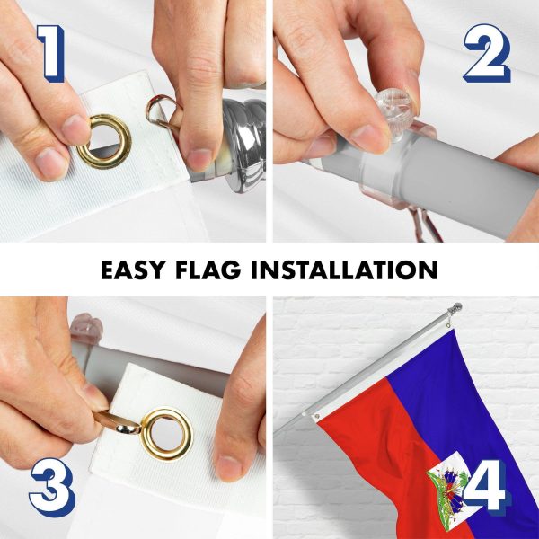 G128 Combo Pack: Flag Pole 6 FT Silver Tangle Free & Haiti Haitian Flag 3x5 FT Double Sided Embroidered 210D Polyester - Image 7
