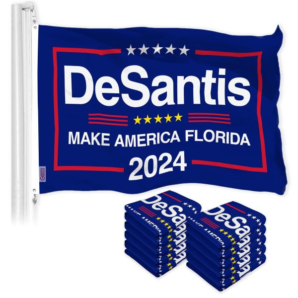 G128 10 Pack: DeSantis Election Make America Florida Flag | 3x5 Ft | LiteWeave Pro Printed 150D Polyester | Election Flag, Vibrant Colors, Brass Grommets, Thicker and More Durable Than 100D 75D Poly