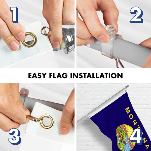 G128 Combo Pack: 6 Ft Tangle Free Spinning Flagpole (Silver) & Montana Flag 3x5 Ft Printed 150D Polyester, Brass Grommets (Flag Included) Aluminum Flag Pole - Image 7