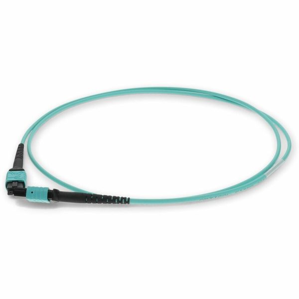 AddOn 10m MPO (Female) to MPO (Female) 12-Strand Aqua OM3 Crossover Fiber OFNR (Riser-Rated) Patch Cable