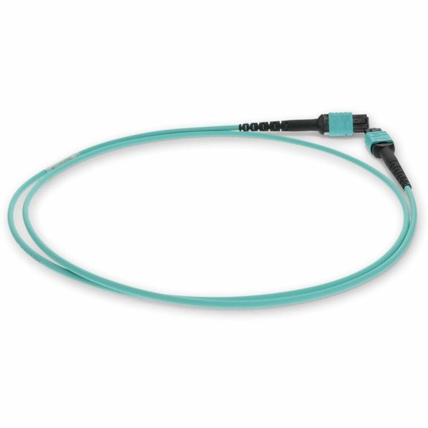 AddOn 10m MPO (Female) to MPO (Female) 12-Strand Aqua OM3 Crossover Fiber OFNR (Riser-Rated) Patch Cable - Image 5