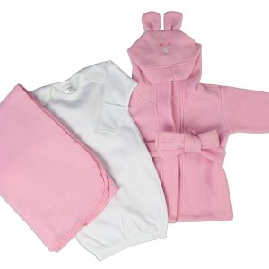 Newborn Baby Girls 3 Pc  Set (gown, Robe, Fleece Blanket) Ls_0143