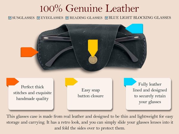 Soft Leather Glasses Case  Slim Eyeglass Sleeve Case  Sunglass Case for Men and Women  Retro Design Eyewear Case - Image 3