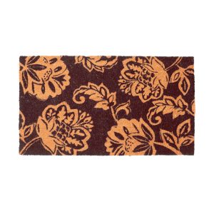 Coir Door Mat Entryway Floor Mats with Non Slip PVC Backing Indoor Outdoor Mat for Front Door Decor Home and Office Autumn Floral Print Cozy Fall Decor Brown 30 x17