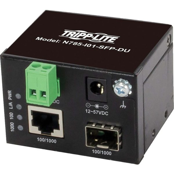 Eaton Tripp Lite Series Unmanaged Industrial Gigabit Fiber to Ethernet Media Converter, 10/100/1000 Mbps, RJ45/SFP, -40° to 75°C, DC Power, TAA