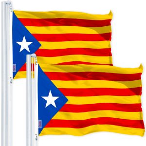 G128 2 Pack: Blue Estelada (Catalan) Flag | 3x5 feet | Printed 150D Indoor/Outdoor, Vibrant Colors, Brass Grommets, Quality Polyester, Much Thicker More Durable Than 100D 75D Polyester