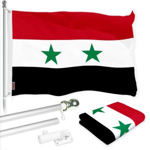 G128 Combo Pack: 6 Ft Tangle Free Aluminum Spinning Flagpole (Silver) & Syria Syrian Flag 3x5 Ft, LiteWeave Pro Series Printed 150D Polyester | Pole with Flag Included