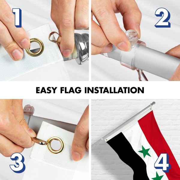 G128 Combo Pack: 6 Ft Tangle Free Aluminum Spinning Flagpole (Silver) & Syria Syrian Flag 3x5 Ft, LiteWeave Pro Series Printed 150D Polyester | Pole with Flag Included - Image 7