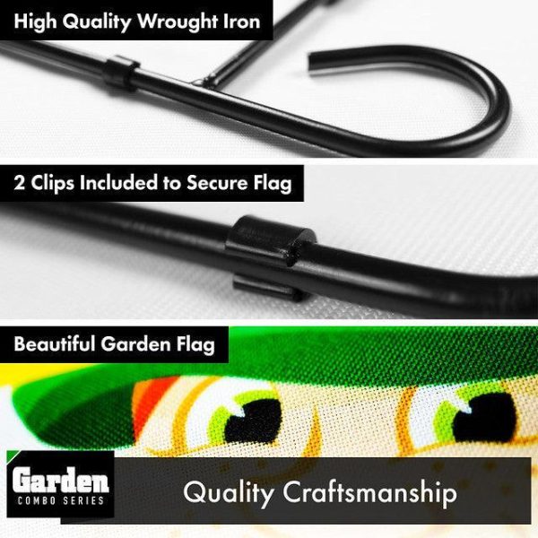 G128 Combo Pack: Garden Flag Stand Black 36x16 Inch & Garden Flag Happy St. Patrick's Day Leprechaun with Pot of Gold 12x18 Inch - Image 3