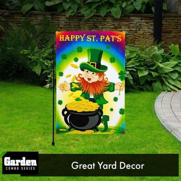 G128 Combo Pack: Garden Flag Stand Black 36x16 Inch & Garden Flag Happy St. Patrick's Day Leprechaun with Pot of Gold 12x18 Inch - Image 9