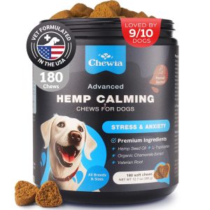 Hemp Calming Chews for Dogs   Dog Calming Treats   Anxiety Relief for Dogs   L Theanine Chamomile Extract Valerian Root   Dog Anxiety Relief for Vet Visits Travel Thunderstorms Nail Trimming