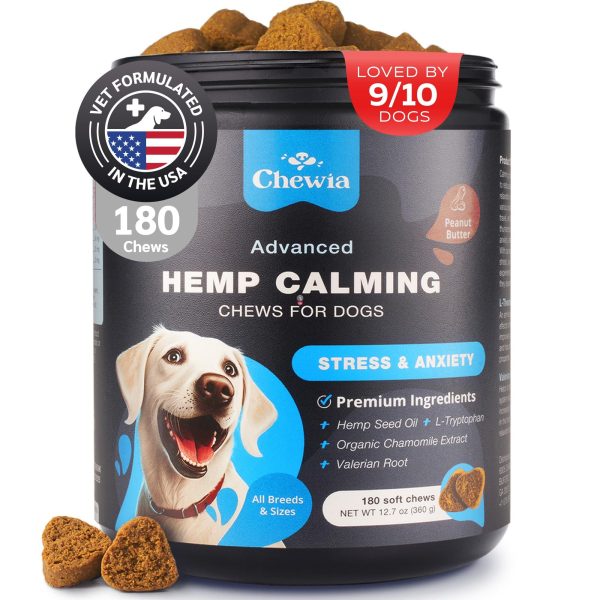 Hemp Calming Chews for Dogs   Dog Calming Treats   Anxiety Relief for Dogs   L Theanine Chamomile Extract Valerian Root   Dog Anxiety Relief for Vet Visits Travel Thunderstorms Nail Trimming