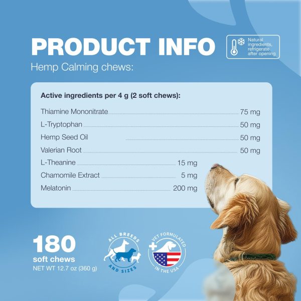 Hemp Calming Chews for Dogs   Dog Calming Treats   Anxiety Relief for Dogs   L Theanine Chamomile Extract Valerian Root   Dog Anxiety Relief for Vet Visits Travel Thunderstorms Nail Trimming - Image 6