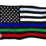 G128 - Thin Blue Green & Red Line American Flag 150D Polyester 3x5 FT Printed Flag - Honoring Men Women Police Fire Fighters Military Border Patrol Brass Grommets Indoor/Outdoor - Much Thicker More Durable Than 100D 75D Polyester