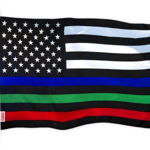 G128 - Thin Blue Green & Red Line American Flag 150D Polyester 3x5 FT Printed Flag - Honoring Men Women Police Fire Fighters Military Border Patrol Brass Grommets Indoor/Outdoor - Much Thicker More Durable Than 100D 75D Polyester