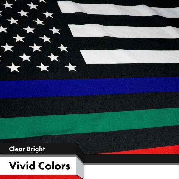 G128 - Thin Blue Green & Red Line American Flag 150D Polyester 3x5 FT Printed Flag - Honoring Men Women Police Fire Fighters Military Border Patrol Brass Grommets Indoor/Outdoor - Much Thicker More Durable Than 100D 75D Polyester - Image 3