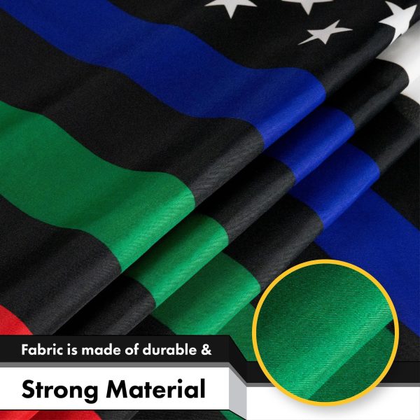 G128 - Thin Blue Green & Red Line American Flag 150D Polyester 3x5 FT Printed Flag - Honoring Men Women Police Fire Fighters Military Border Patrol Brass Grommets Indoor/Outdoor - Much Thicker More Durable Than 100D 75D Polyester - Image 4