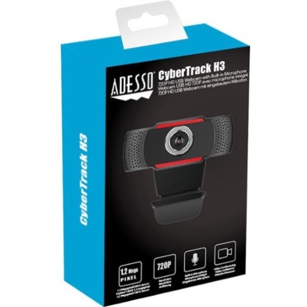 Adesso CyberTrack CyberTrack H3 Webcam - 1.3 Megapixel - 30 fps - Black, Red - USB 2.0 - Image 2