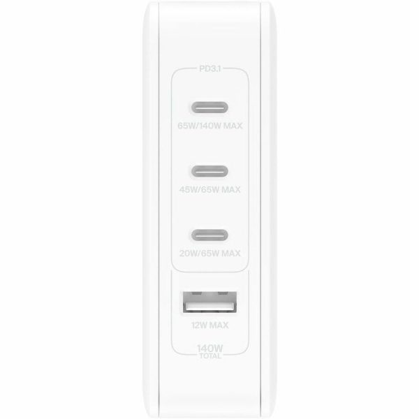 Belkin 140W Portable 4-Port GaN Wall Charger - 3xUSB-C, 1xUSB-A (140W Total) - Fast Charging - Power Adapter - White - Image 3