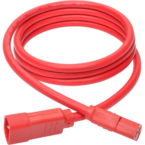 Eaton Tripp Lite Series Heavy-Duty PDU Power Cord, C13 to C14 - 15A, 250V, 14 AWG, 6 ft. (1.83 m), Red - Image 2