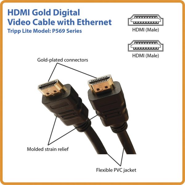 Eaton Tripp Lite Series High Speed HDMI Cable with Ethernet, UHD 4K, Digital Video with Audio (M/M), 25 ft. (7.62 m) - Image 2