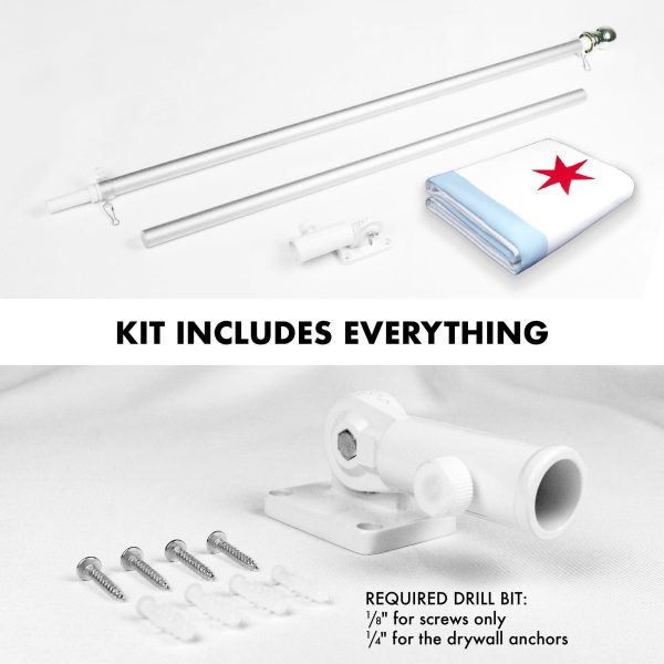 G128 Combo Pack: 6 Feet Tangle Free Spinning Flagpole (Silver) Chicago City Flag 3x5 ft Printed 150D Brass Grommets (Flag Included) Aluminum Flag Pole - Image 2