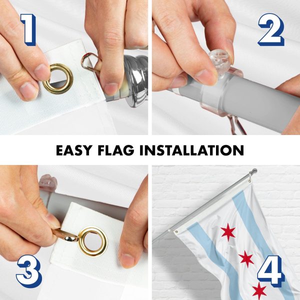 G128 Combo Pack: 6 Feet Tangle Free Spinning Flagpole (Silver) Chicago City Flag 3x5 ft Printed 150D Brass Grommets (Flag Included) Aluminum Flag Pole - Image 7