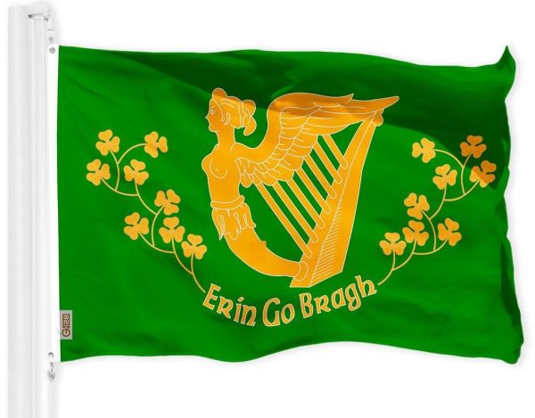 G128 Ireland Erin Go Bragh Flag | 3x5 Ft | Printed 150D Polyester - Indoor/Outdoor, Vibrant Colors, Brass Grommets, Quality Polyester, Much Thicker More Durable Than 100D 75D Polyester