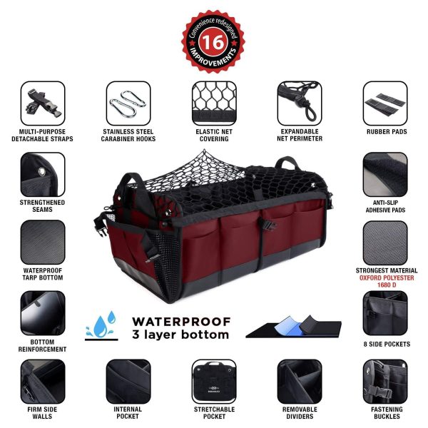 Trunk Organizer with Covering Net Attachable Non Slip Pads and Stainless Hooks Cherrysh - Image 6