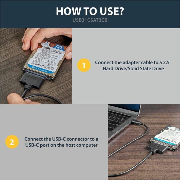 StarTech.com USB C To SATA Adapter - for 2.5" SATA Drives - UASP - External Hard Drive Cable - USB Type C to SATA Adapter - Image 5