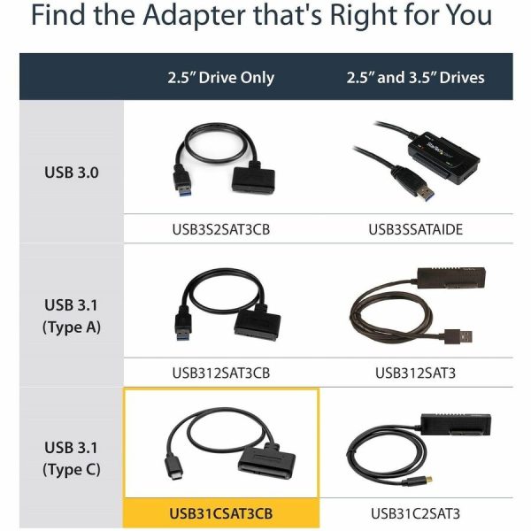 StarTech.com USB C To SATA Adapter - for 2.5" SATA Drives - UASP - External Hard Drive Cable - USB Type C to SATA Adapter - Image 6