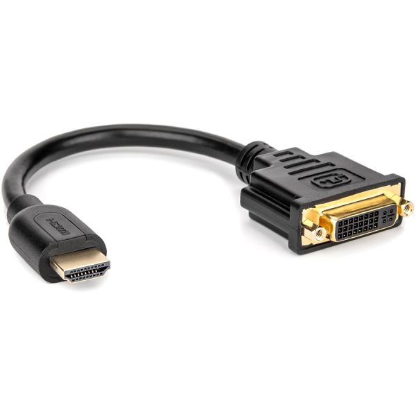 Rocstor Premium 8in HDMI to DVI-D Video Adapter F/M- HDMI Female to DVI Male for Computers, Monitors, Notebook, Video Device - 8" - 1 Retail Pack - 1 x HDMI Female - 1 x DVI-D (24+1) Male - Gold Platted - Shielding - Black CABLE HDMI FEMALE TO DVI-D MALE ADAPTER - Image 4